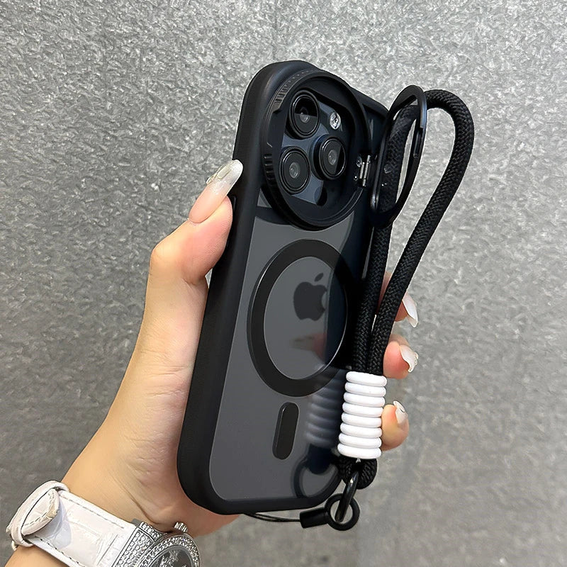 Fold Glass Lens Stand Magnetic Transparent Case For iPhone