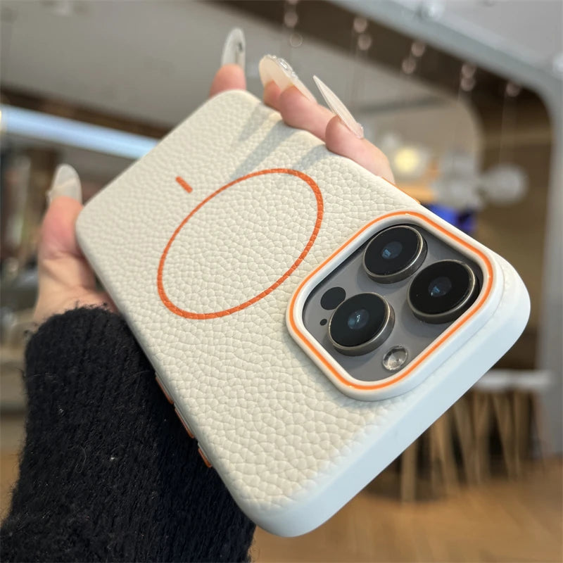 Étui magnétique en cuir Lychee pour iPhone 