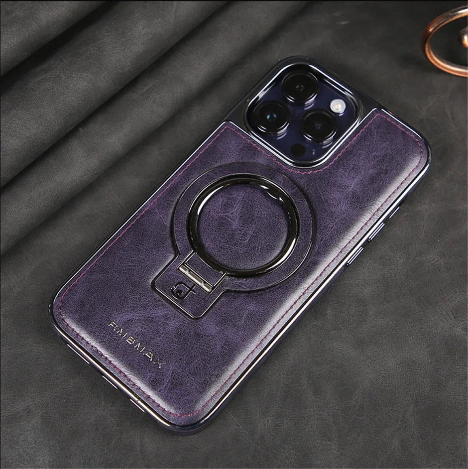 Étui en cuir avec anneau magnétique pour iPhone 