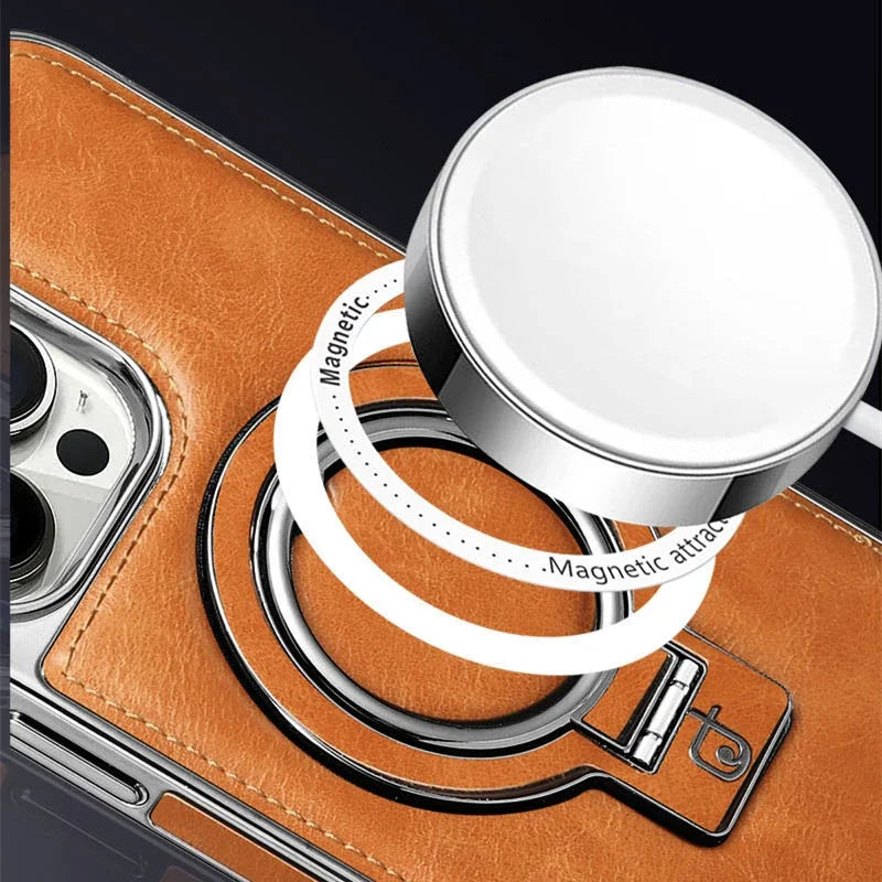 Étui en cuir avec anneau magnétique pour iPhone 