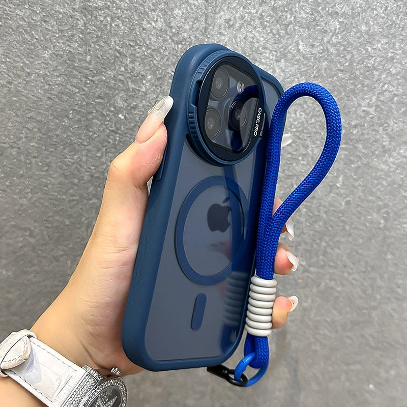 Fold Glass Lens Stand Magnetic Transparent Case For iPhone