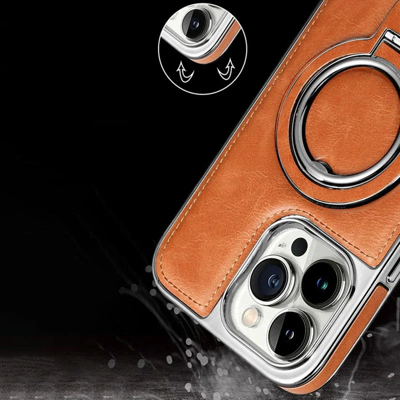 Étui en cuir avec anneau magnétique pour iPhone 