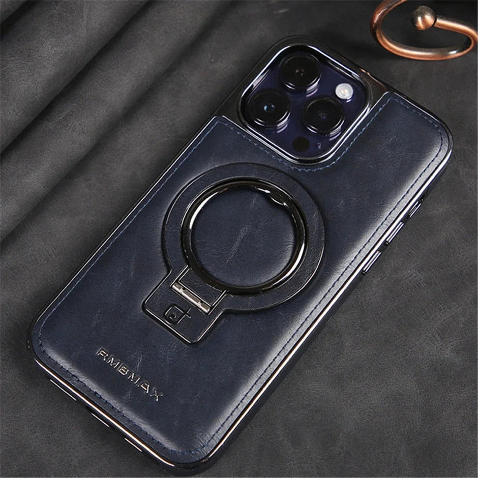Étui en cuir avec anneau magnétique pour iPhone 