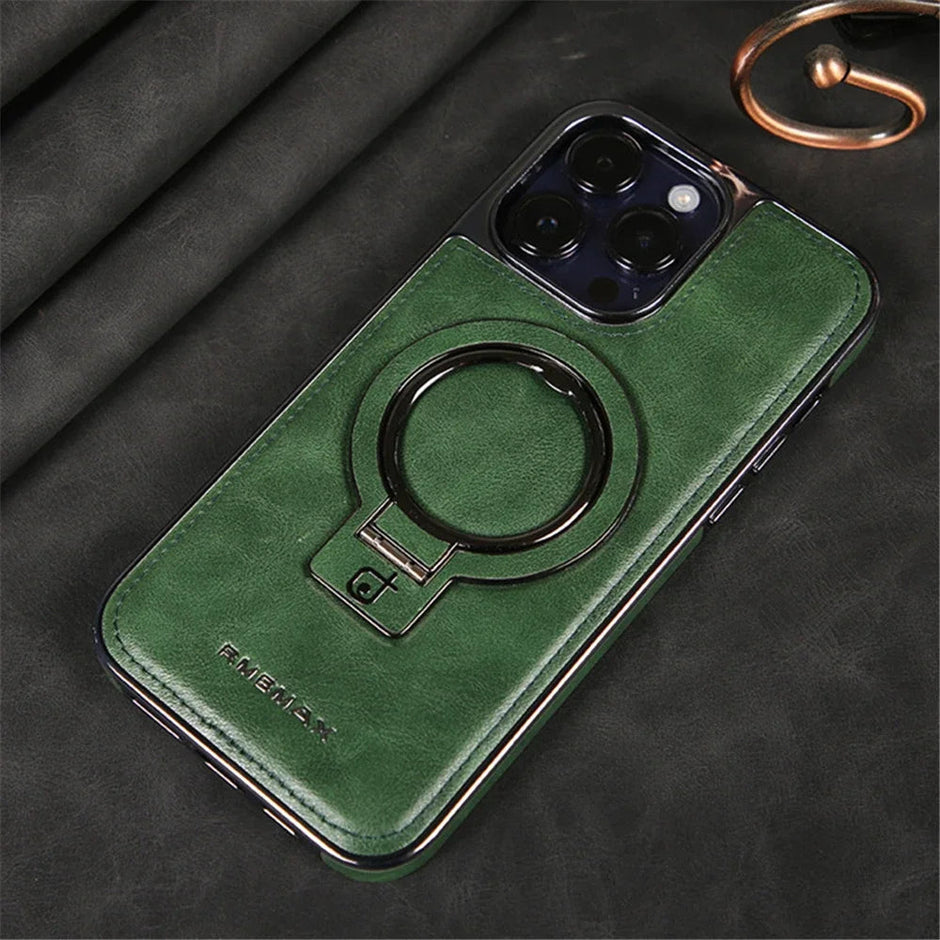Étui en cuir avec anneau magnétique pour iPhone 