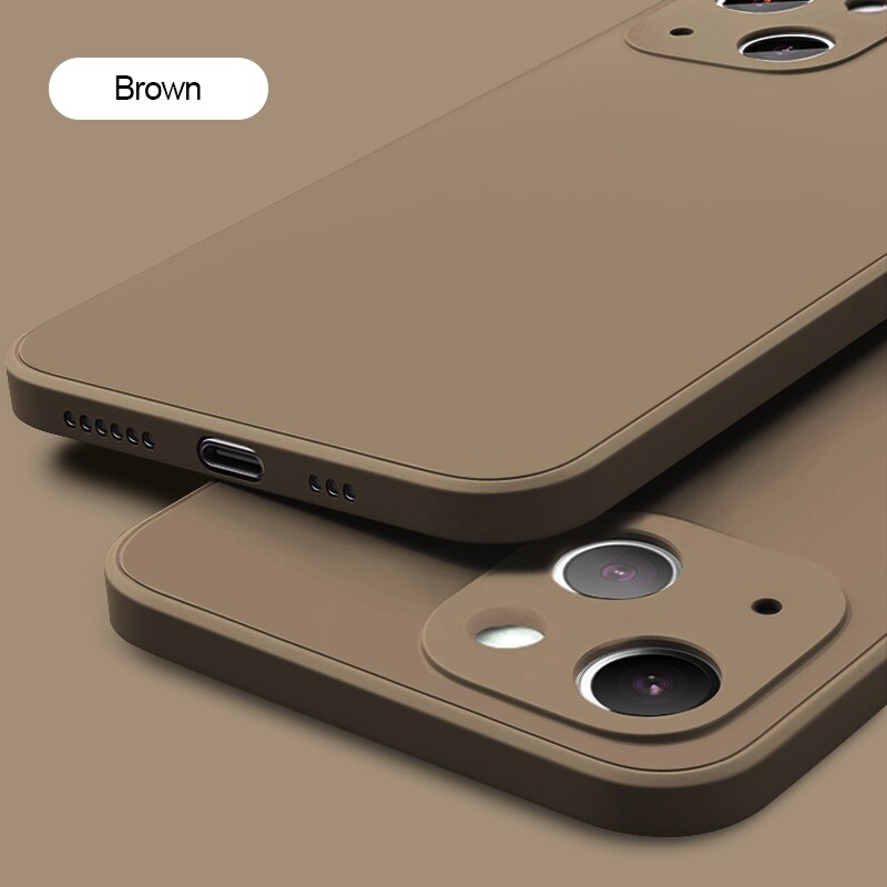 Solid Color Square Liquid Silicone Case For iPhone