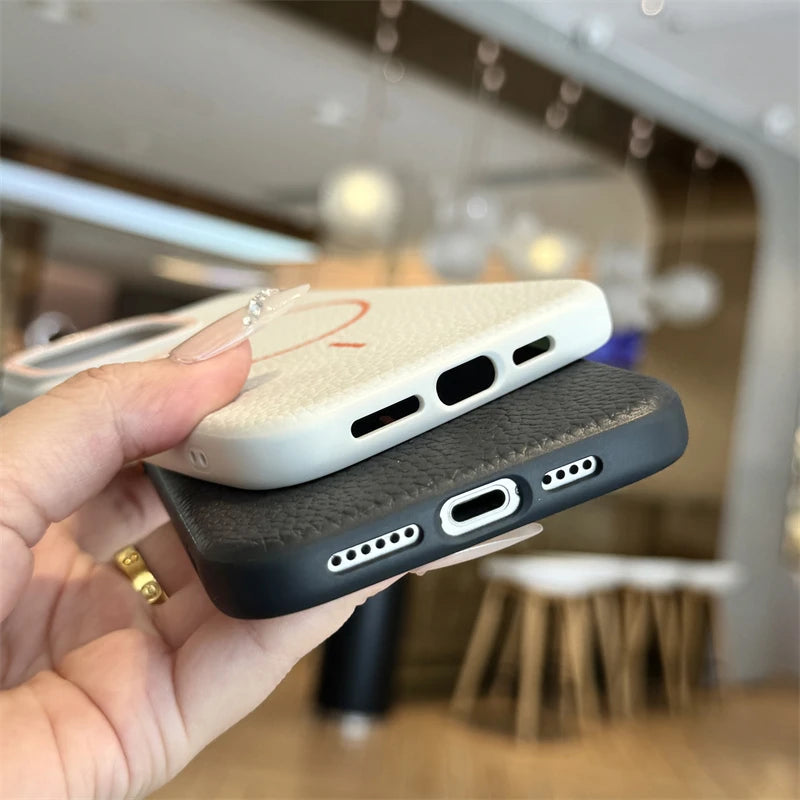 Étui magnétique en cuir Lychee pour iPhone 