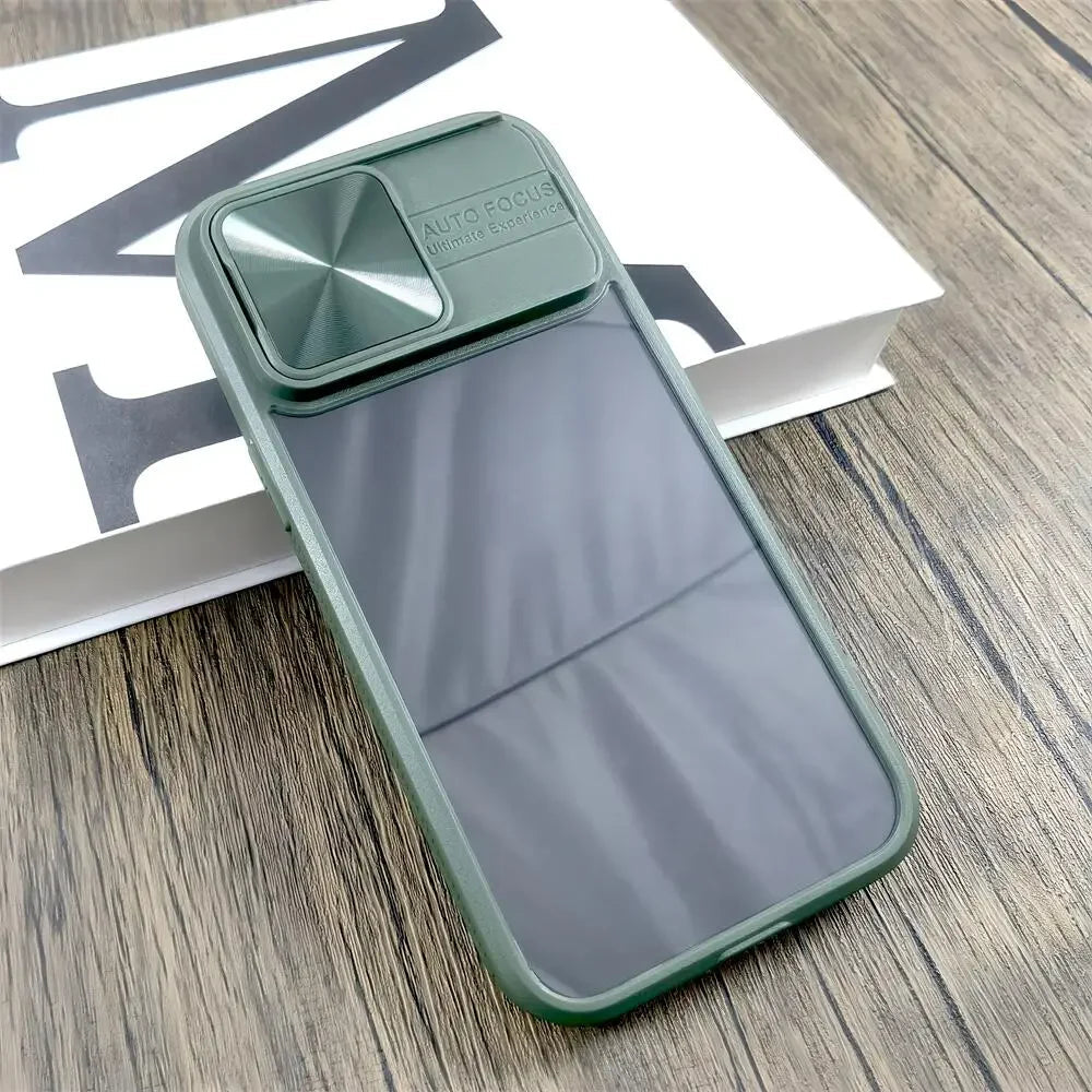 Camera Lens Slide Transparent Case For iPhone