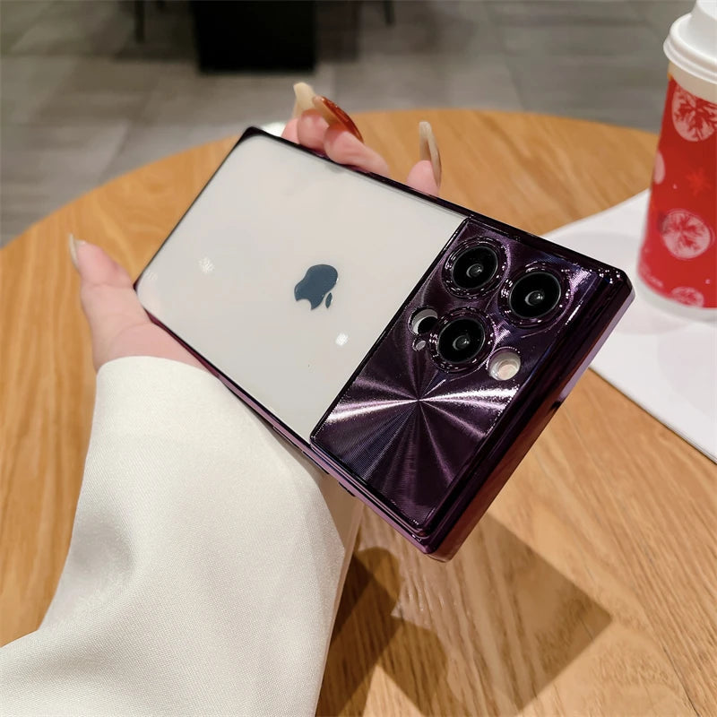 Coque carrée transparente galvanisée pour iPhone 