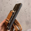 Premium Leather iPhone Case with Card Holder & Crossbody Strap - LV