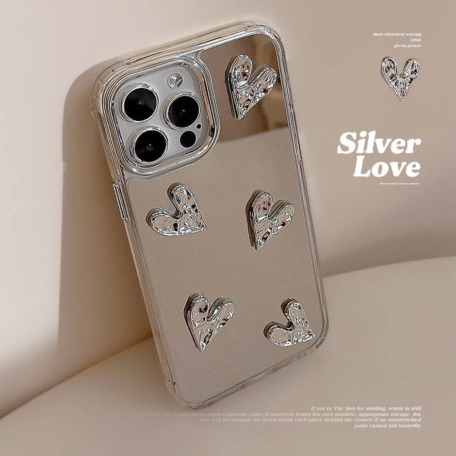 Silver Love Plating Mirror Hard Case for iPhone