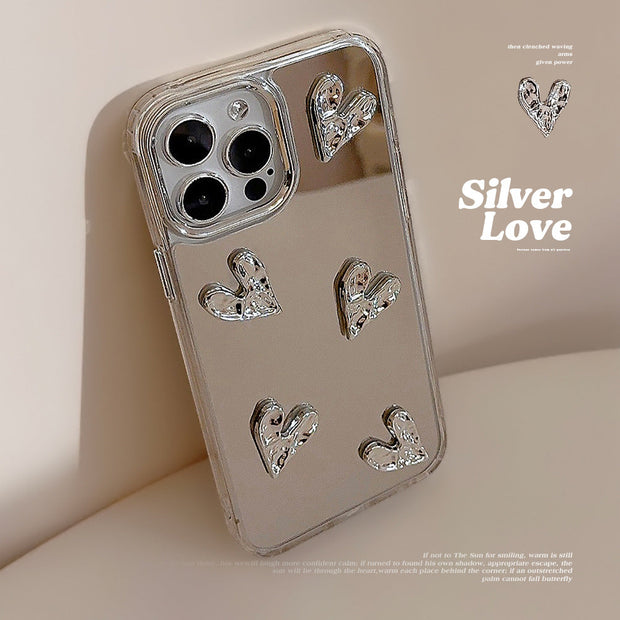 Silver Love Plating Mirror Hard Case for iPhone