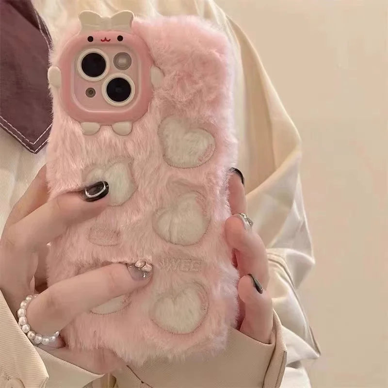 Étui brodé en peluche avec protection d'objectif pour iPhone 