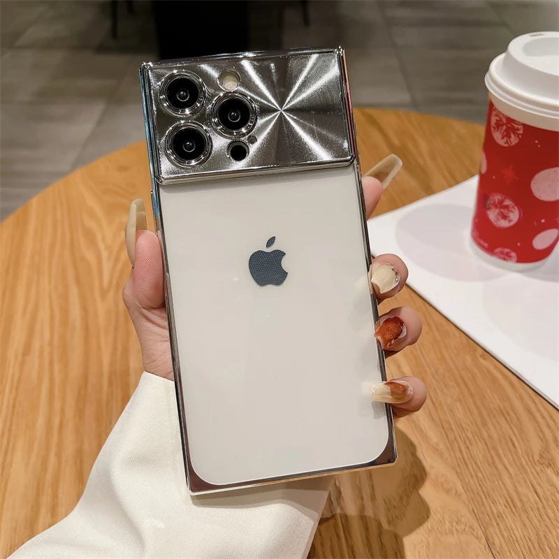 Coque carrée transparente galvanisée pour iPhone 