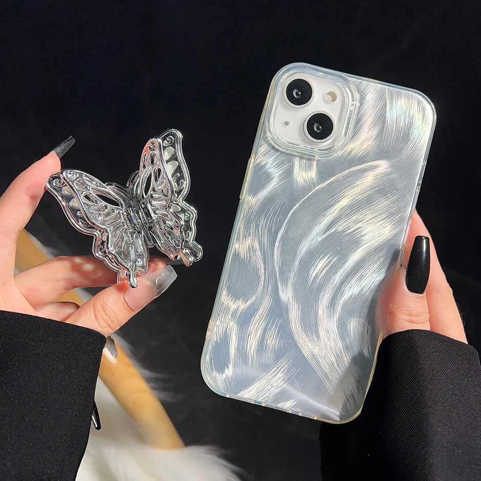 Laser 3D Silver Butterfly Holder Case For iPhone