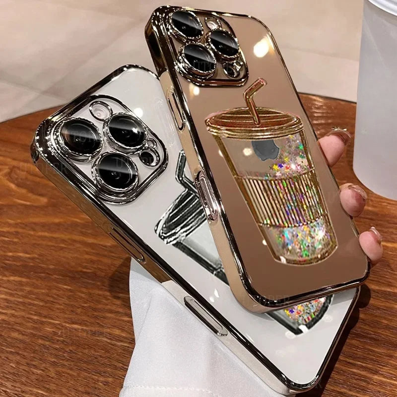 Plating Quicksand Cup Soft Case for iPhone