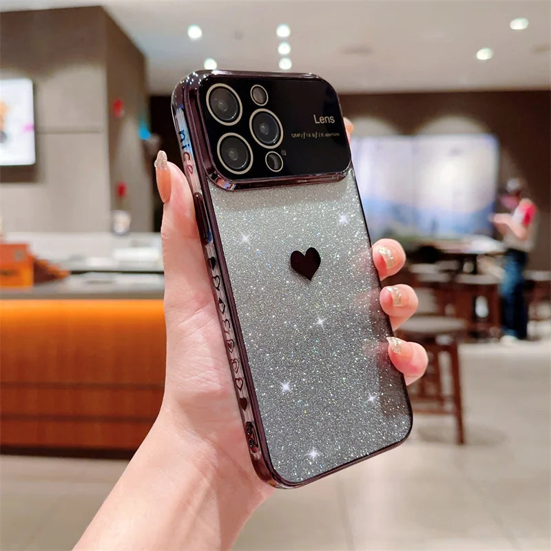 Gradient Glitter Love Heart Soft Case For iPhone