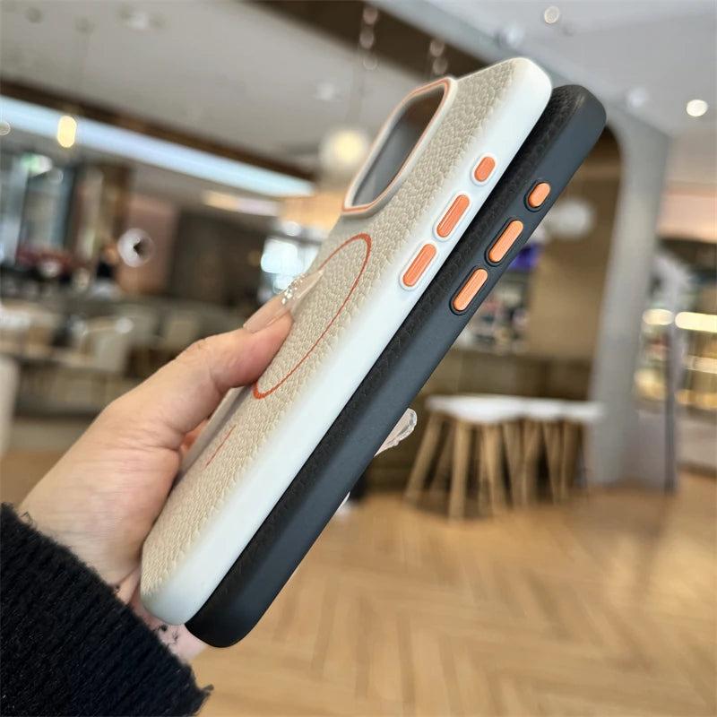 Étui magnétique en cuir Lychee pour iPhone 