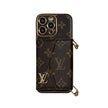 Premium Leather iPhone Case with Card Holder & Crossbody Strap - LV