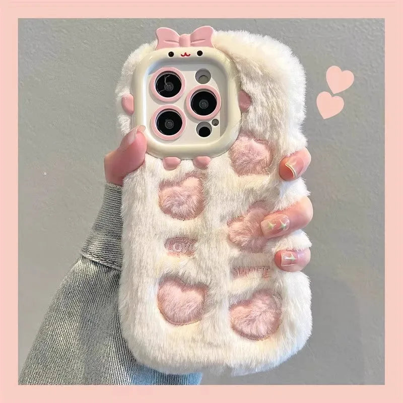 Étui brodé en peluche avec protection d'objectif pour iPhone 