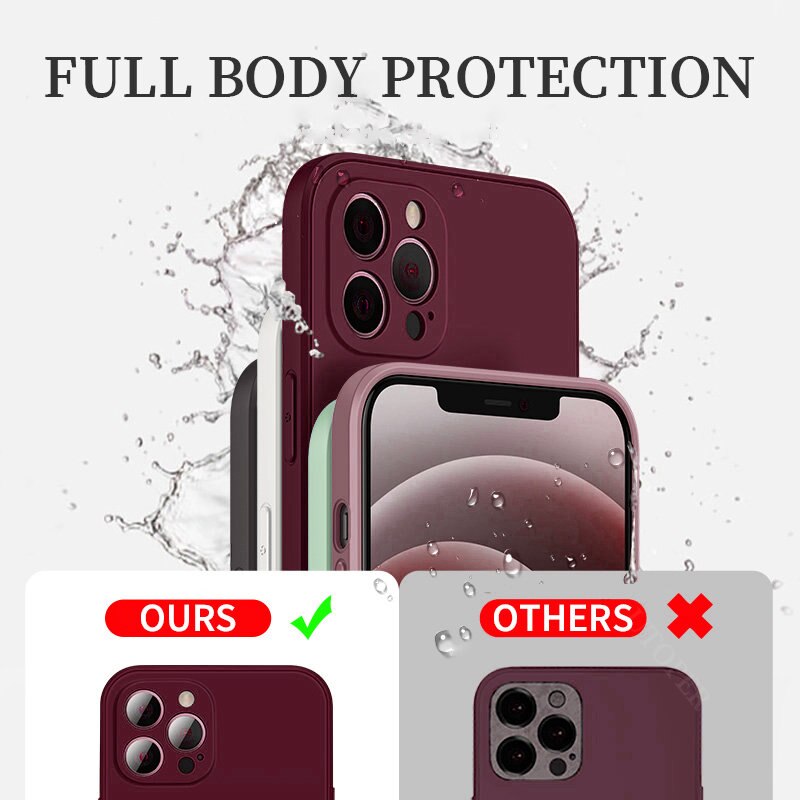 Solid Color Square Liquid Silicone Case For iPhone