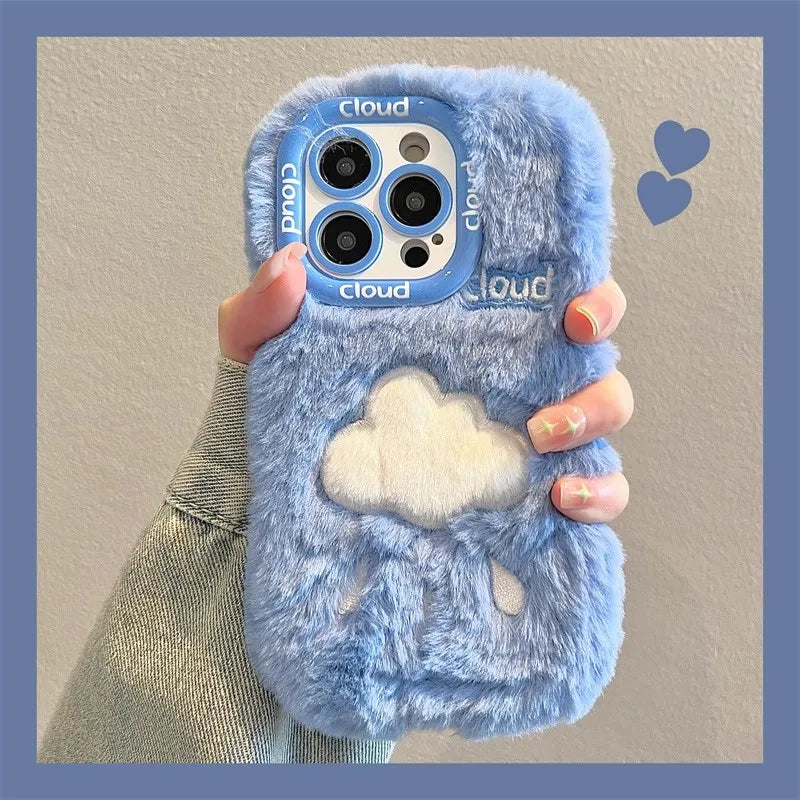 Étui brodé en peluche avec protection d'objectif pour iPhone 