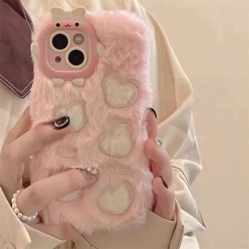 Étui brodé en peluche avec protection d'objectif pour iPhone 