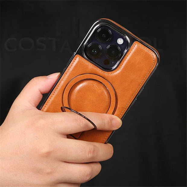 Étui en cuir avec anneau magnétique pour iPhone 