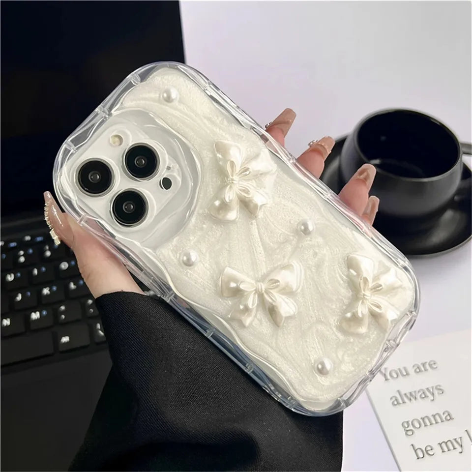 Cute 3D Bow Pearl Case For iPhone