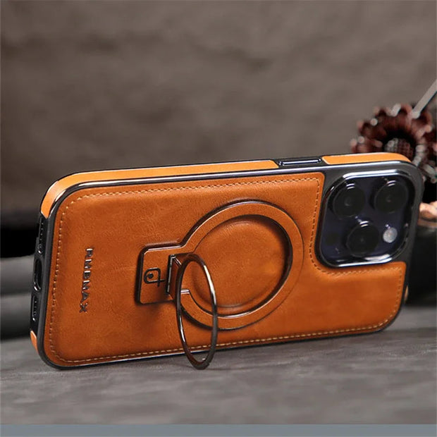 Étui en cuir avec anneau magnétique pour iPhone 