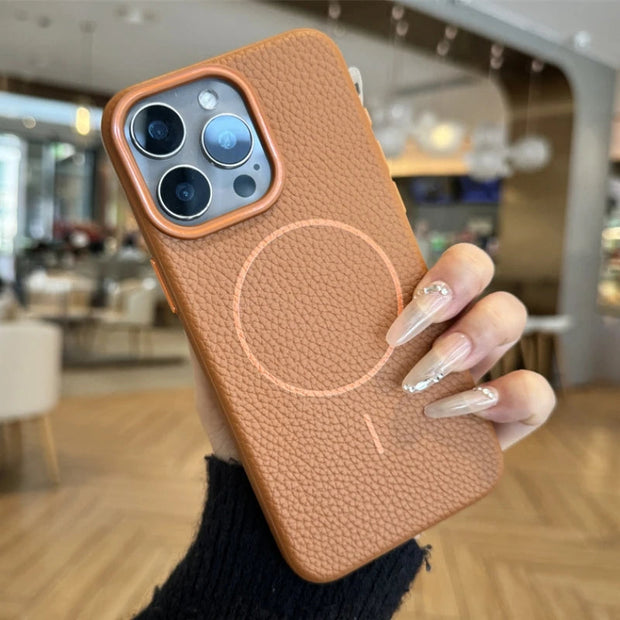 Lychee Leather Magnetic Case For iPhone