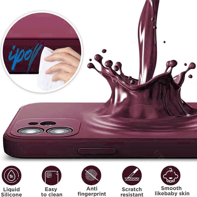 Solid Color Square Liquid Silicone Case For iPhone