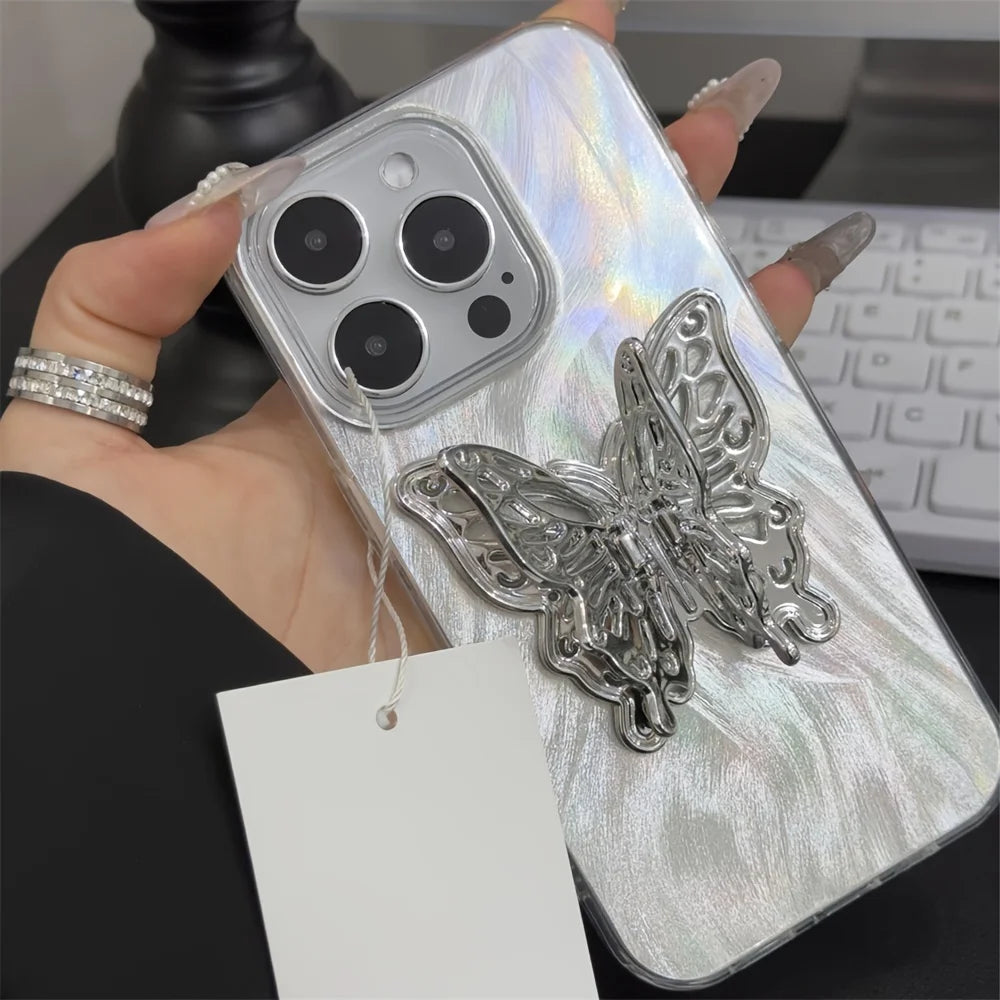 Laser 3D Silver Butterfly Holder Case For iPhone