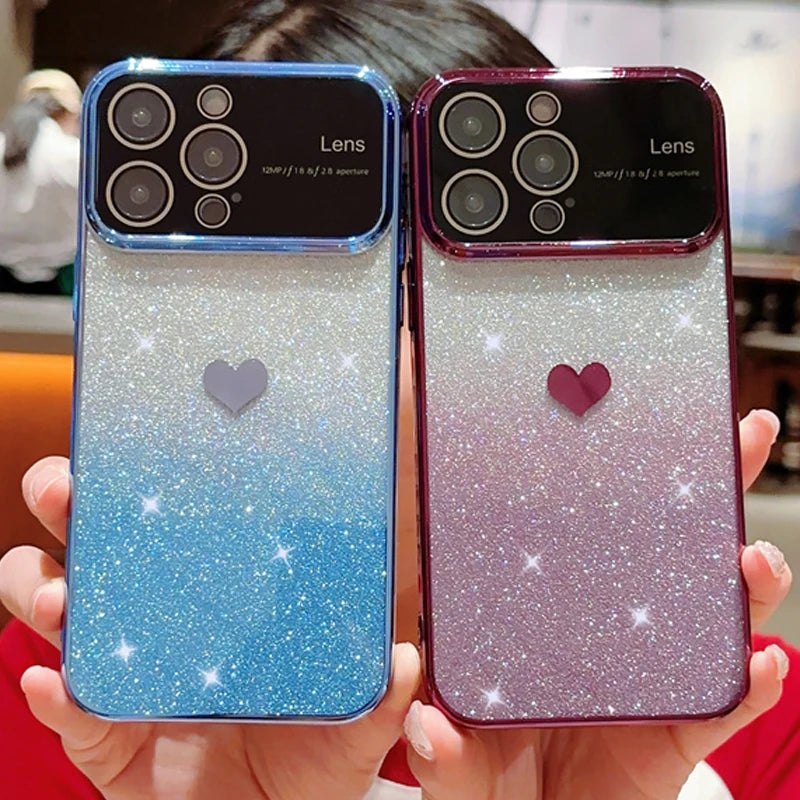 Gradient Glitter Love Heart Soft Case For iPhone