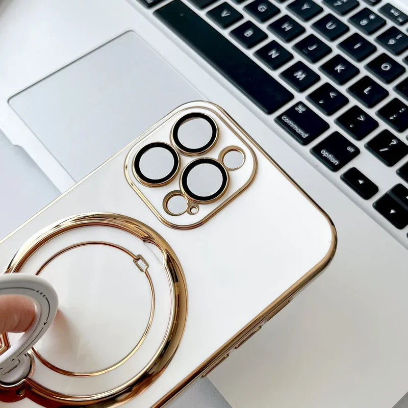 Étui en silicone plaqué avec support pour iPhone 