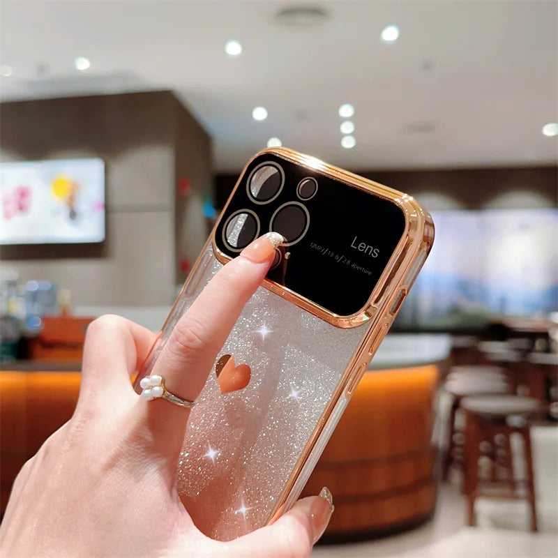 Gradient Glitter Love Heart Soft Case For iPhone