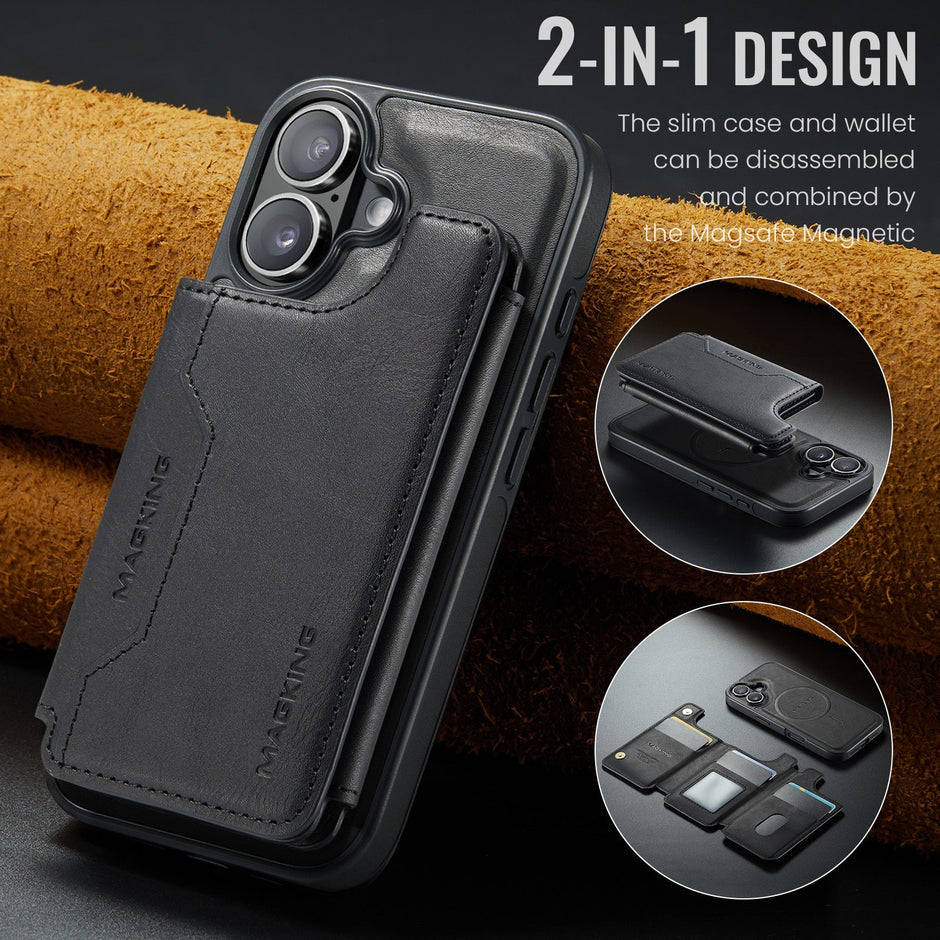 2 in 1 Magnetic Leather Wallet Case for iPhone