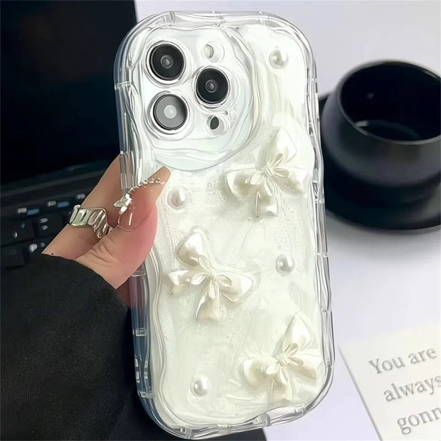 Cute 3D Bow Pearl Case For iPhone