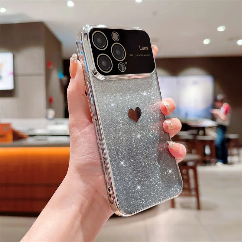 Gradient Glitter Love Heart Soft Case For iPhone