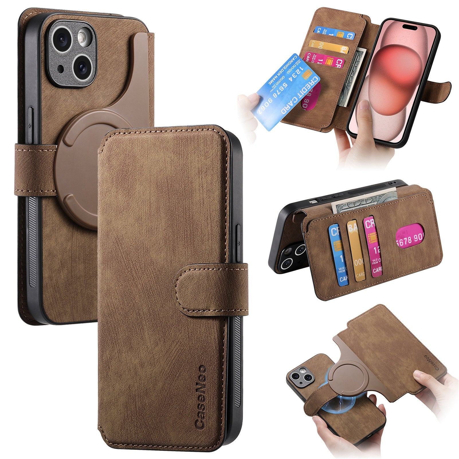 Detachable Tumbled Leather Flip Case for iPhone