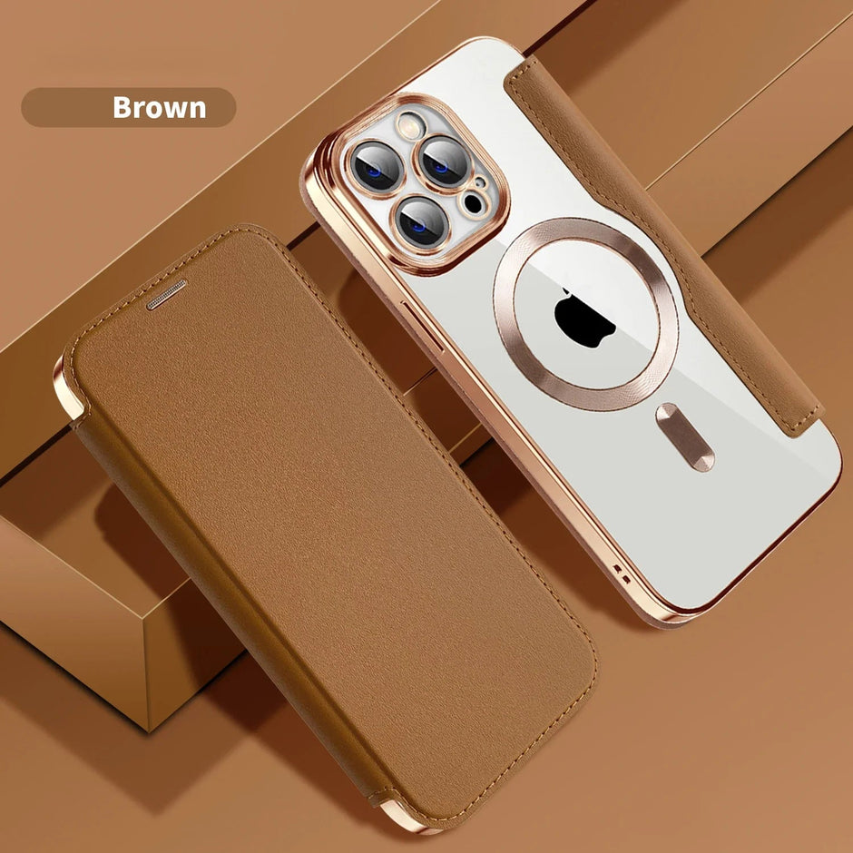 Electroplated Flip Leather Case for iPhone
