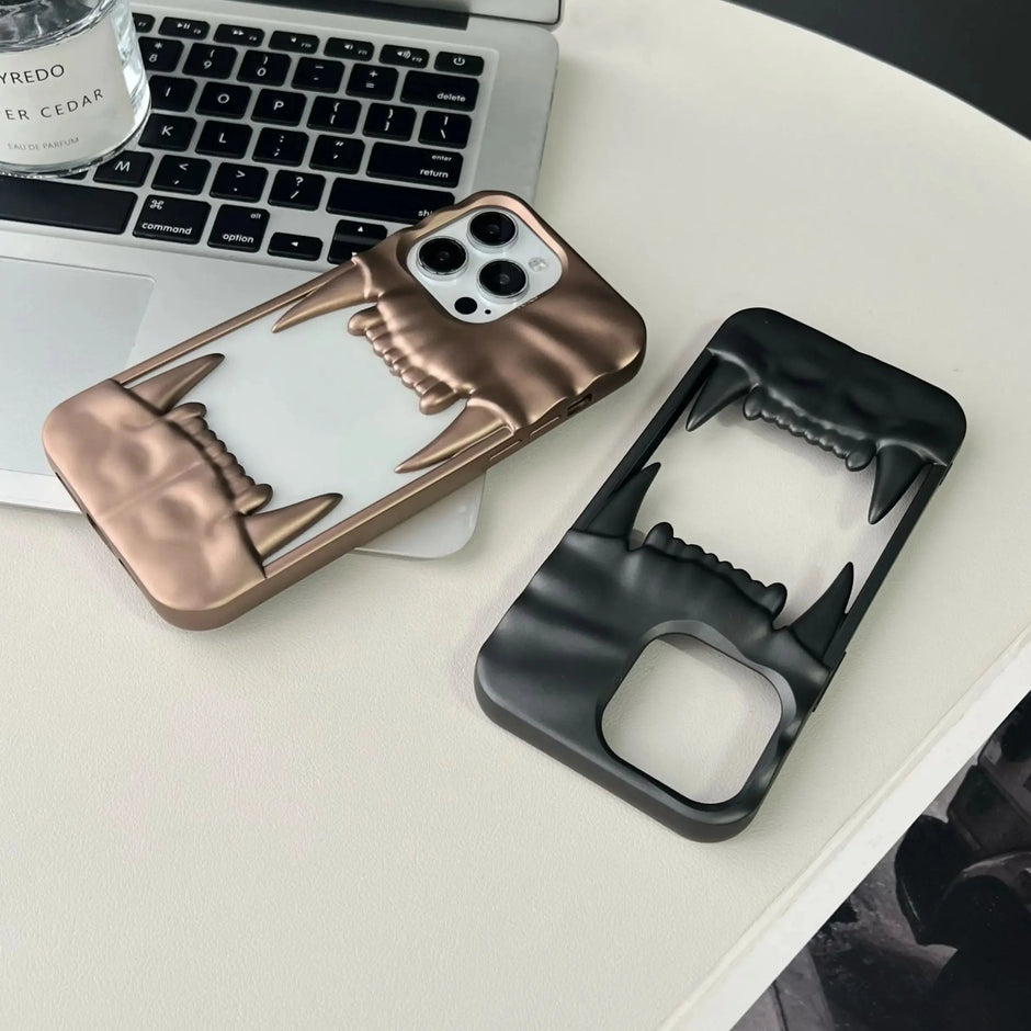 3D Pleated Hollow Tiger Tooth Matte Case For iPhone