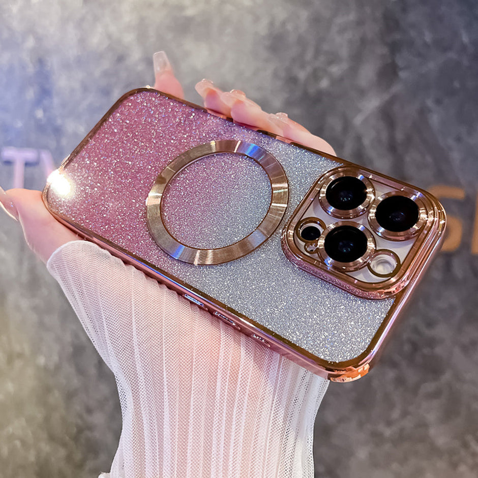 Coque transparente à paillettes et dégradé de placage pour iPhone 