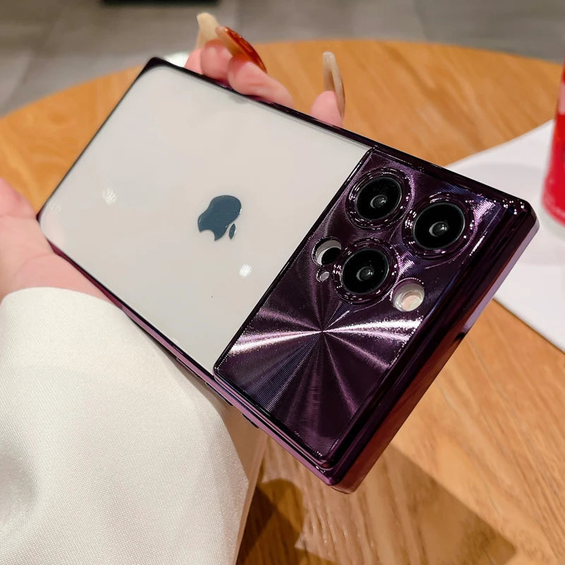 Coque carrée transparente galvanisée pour iPhone 