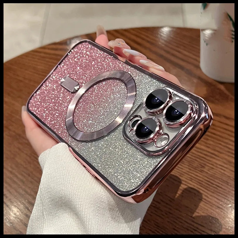 Coque transparente à paillettes et dégradé de placage pour iPhone 