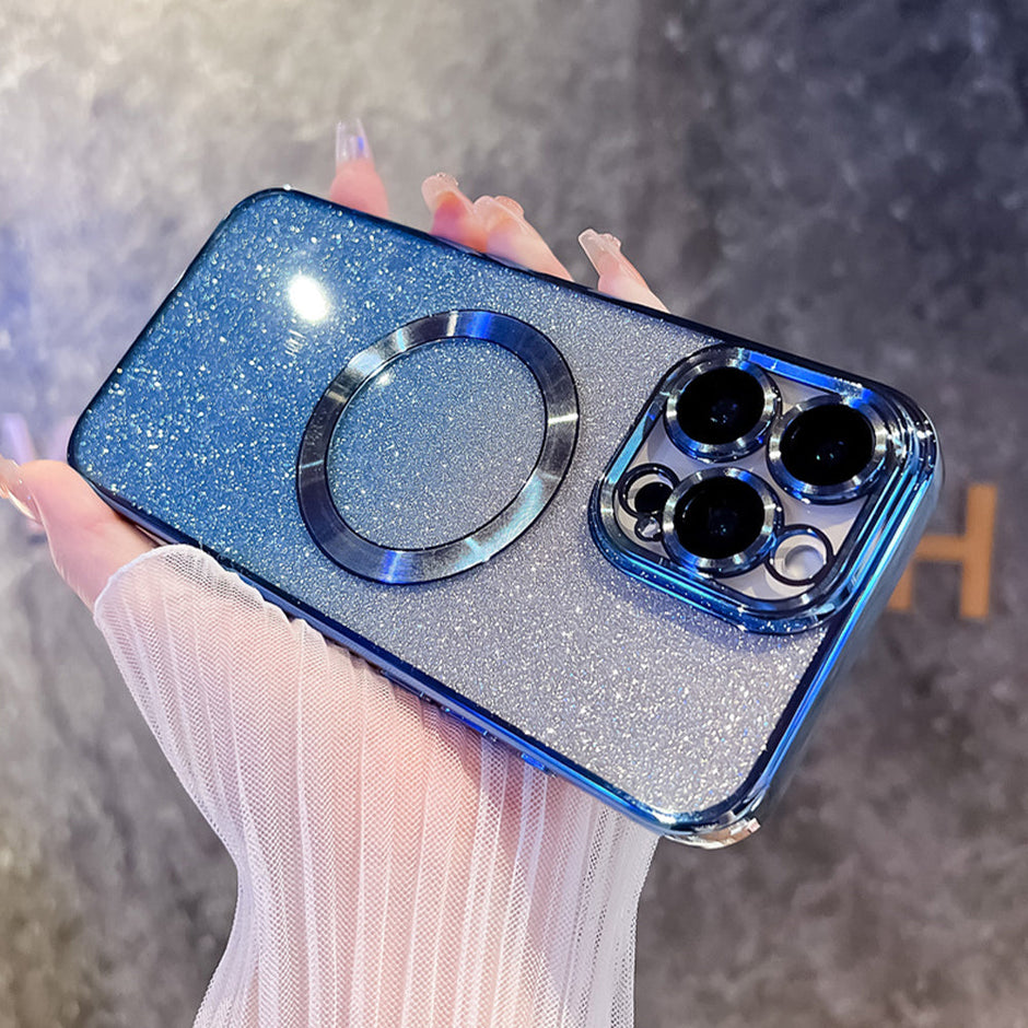 Coque transparente à paillettes et dégradé de placage pour iPhone 