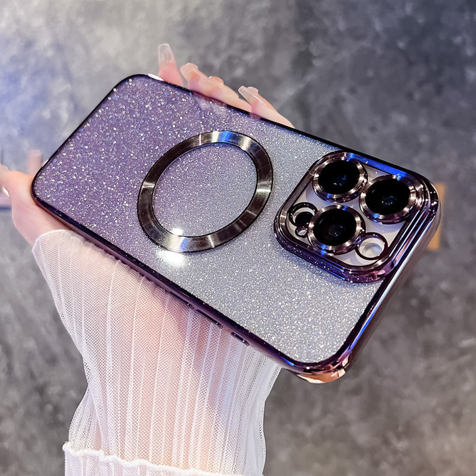 Coque transparente à paillettes et dégradé de placage pour iPhone 