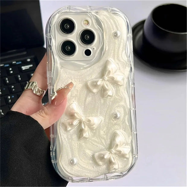 Cute 3D Bow Pearl Case For iPhone