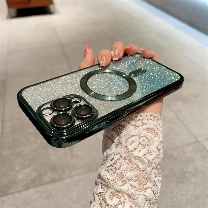 Coque transparente à paillettes et dégradé de placage pour iPhone 
