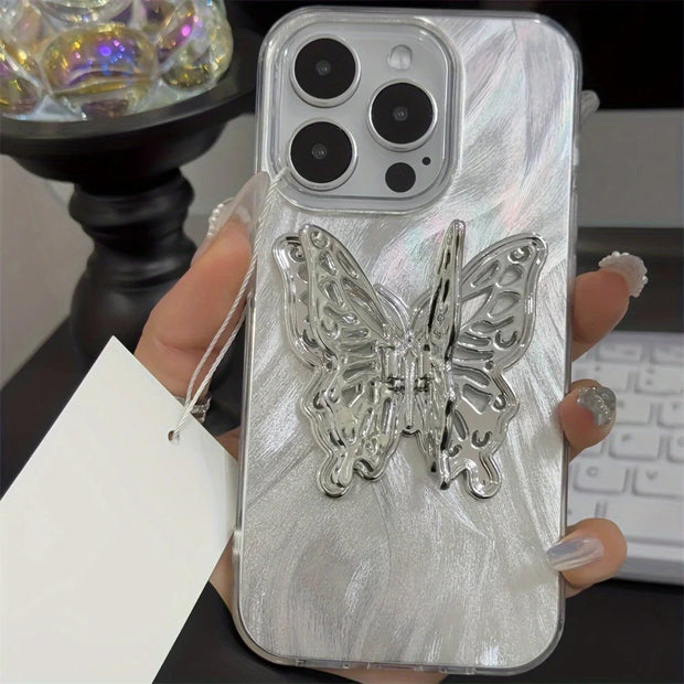 Laser 3D Silver Butterfly Holder Case For iPhone