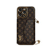 Premium Leather iPhone Case with Card Holder & Crossbody Strap - LV